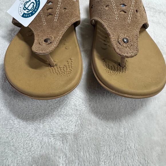 Sole Comfort NEW Womens Sandals Flip Flops Thongs Size 8 Brown Leather Suede - Picture 4 of 10